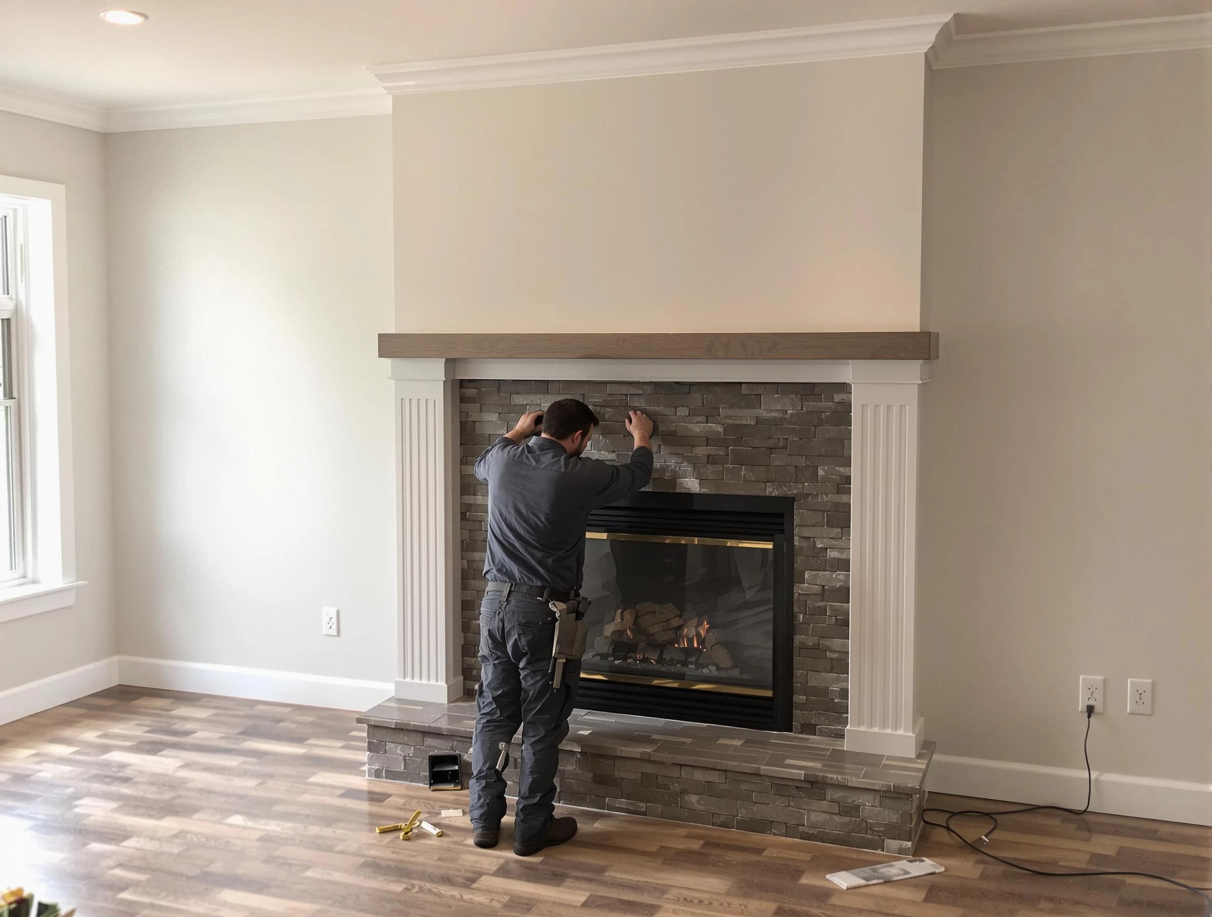 Chamblee Chimney Sweep finishing a custom fireplace install in Chamblee, GA