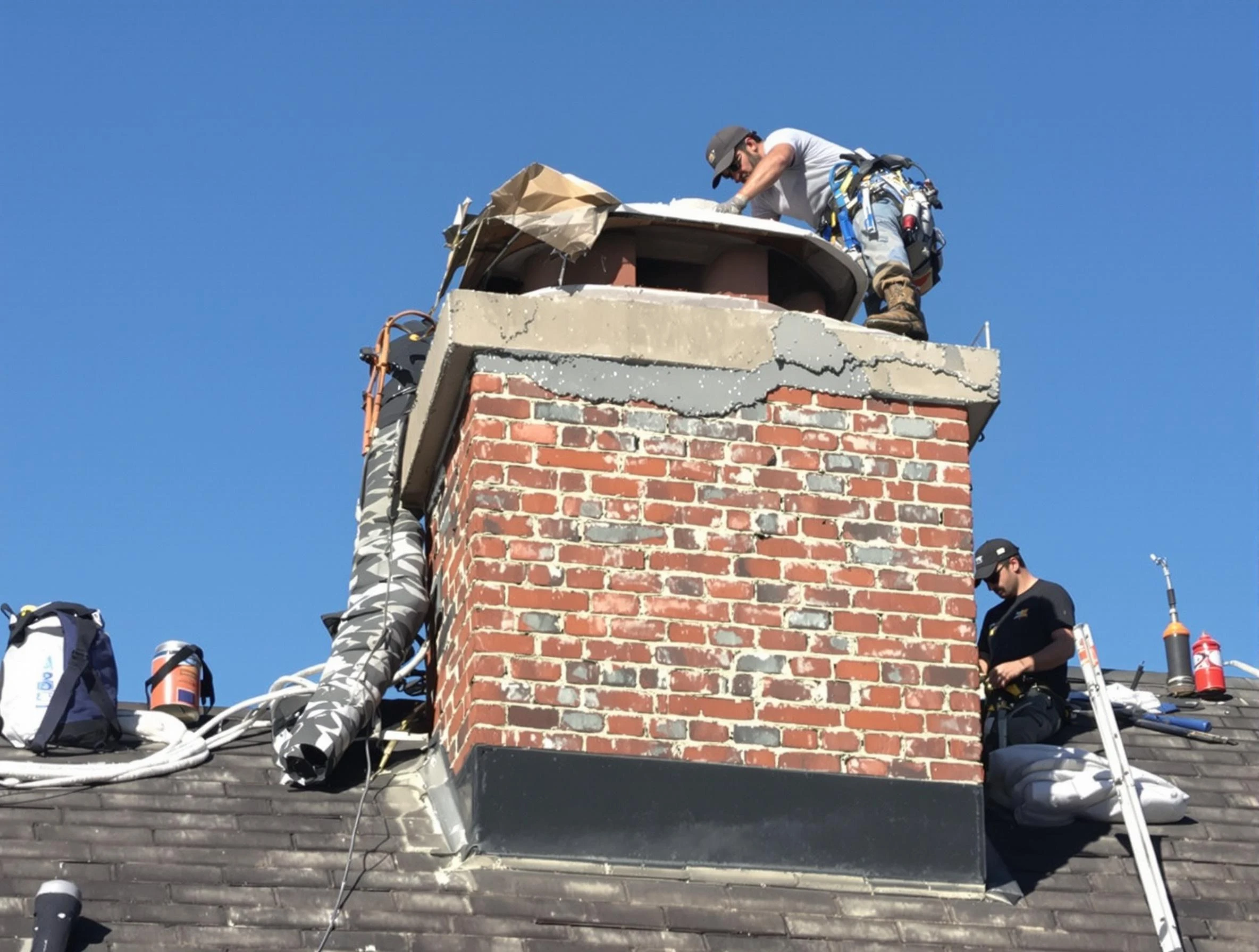 Chamblee Chimney Sweep installing a custom chimney crown in Chamblee, GA