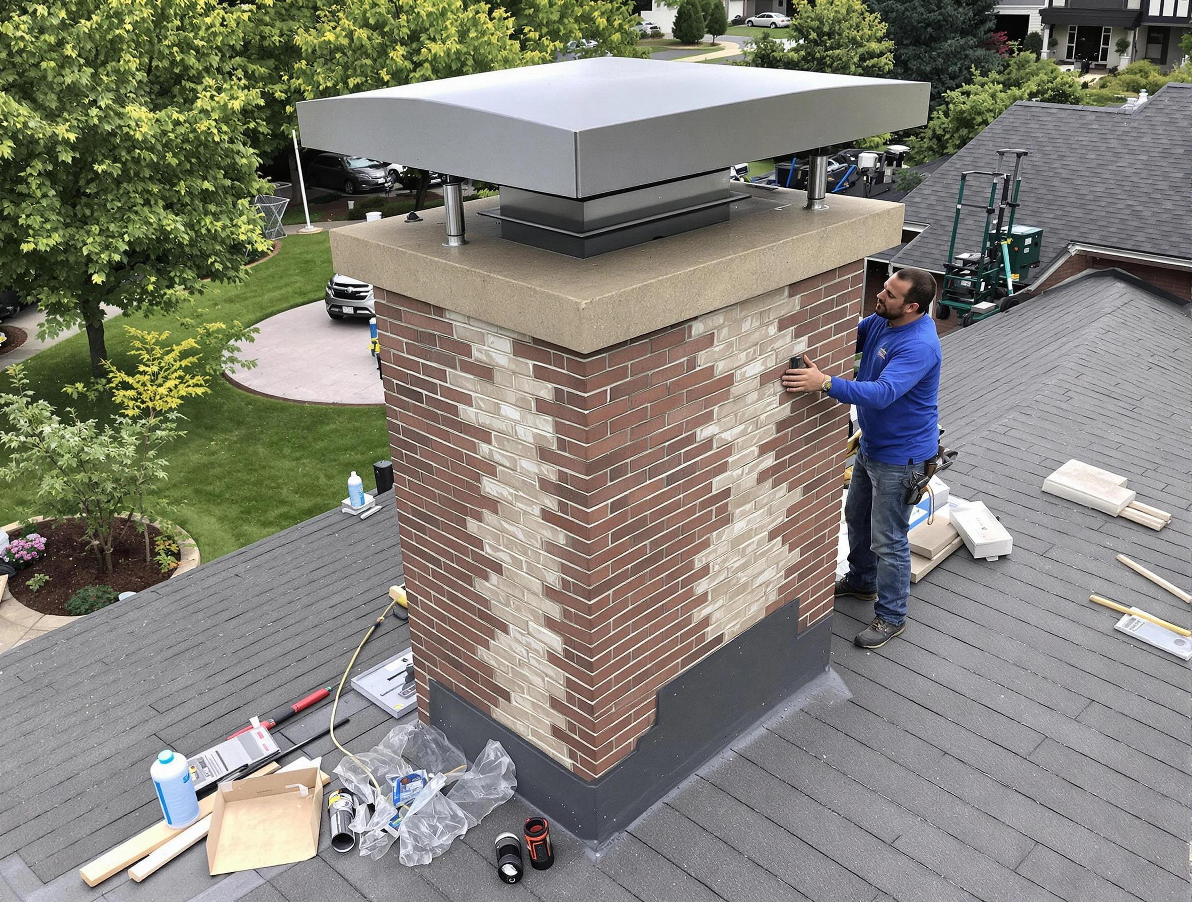 Chamblee Chimney Sweep team working on a custom chimney remodel in Chamblee, GA