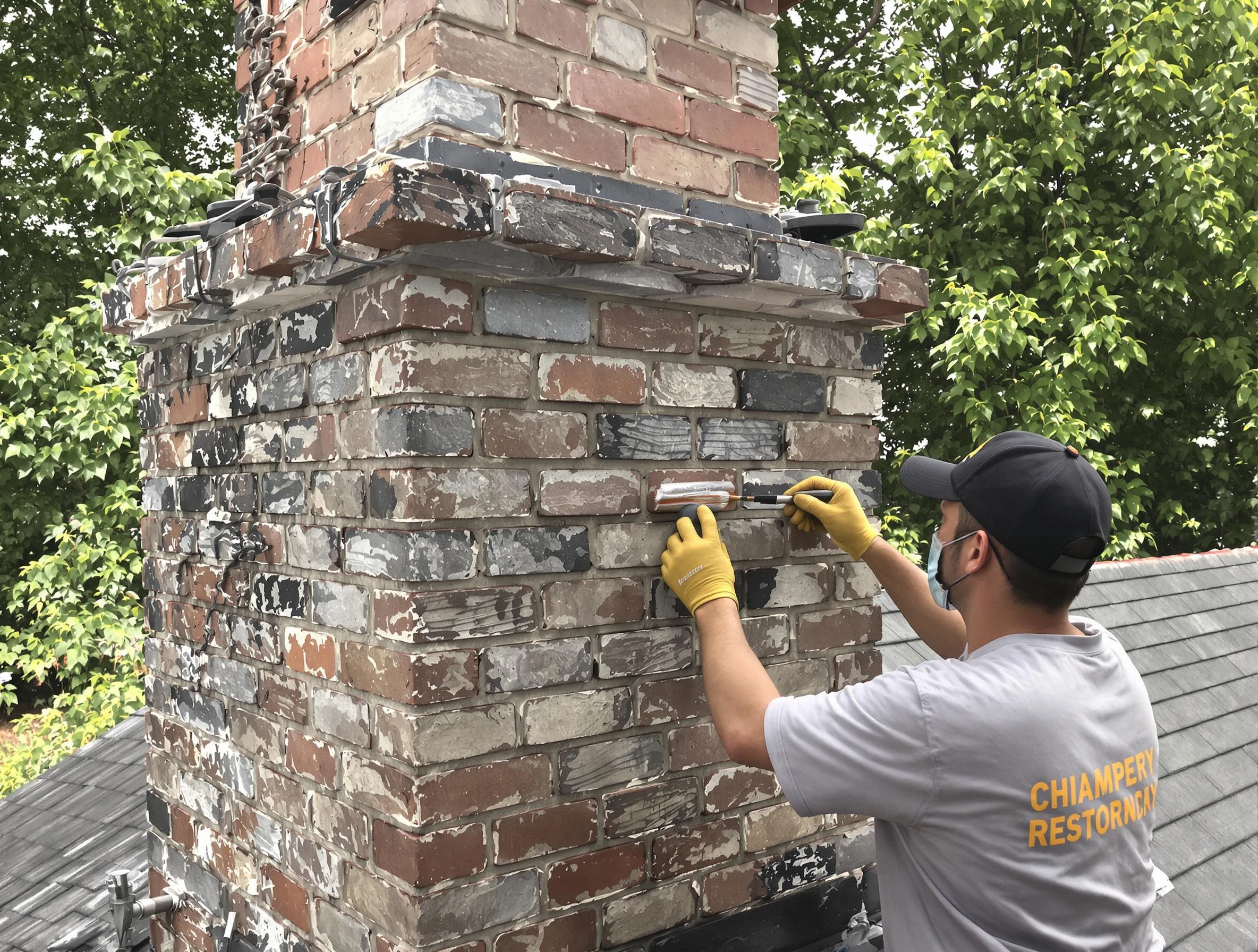 In-progress chimney restoration by Chamblee Chimney Sweep in Chamblee, GA